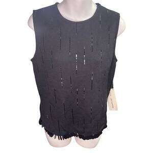 NWT St John Black Sequin Detail Hem Wool Blend Sleeveless Sweater Size 4